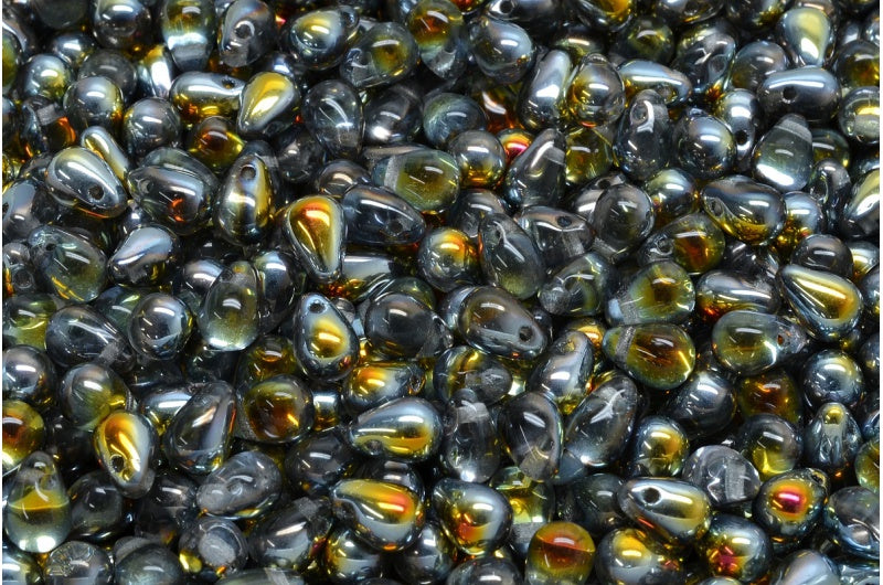 ドロップビーズ、クリスタルジェットボルケーノ(00030-28001)、ガラス、チェコ共和国