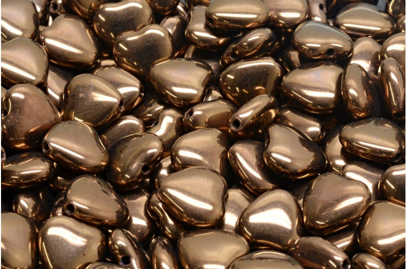 ハートビーズ、ブラックブロンズ(23980-14415)、ガラス、チェコ共和国