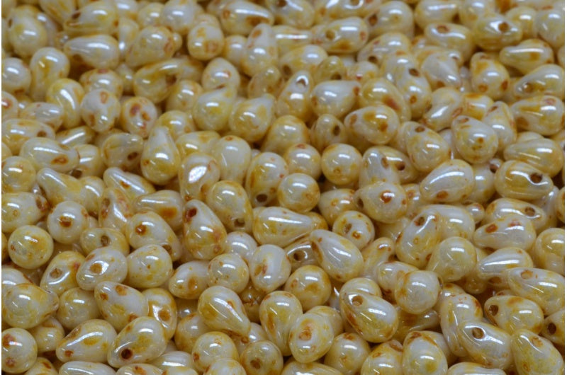 ドロップビーズ、ホワイトステイン、光沢琥珀色(02010-65401)、ガラス、チェコ共和国