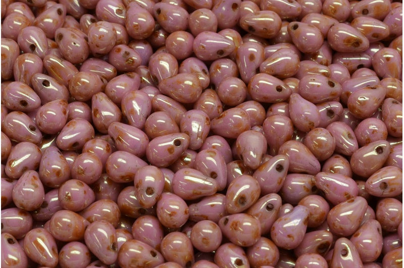 ドロップビーズ、ホワイトステイン、ラスターレッド(02010-65491)、ガラス、チェコ共和国