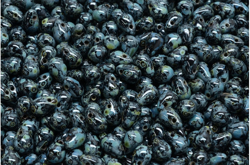 ドロップビーズ、ブラックトラバーチン(23980-86800)、ガラス、チェコ共和国