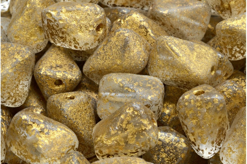 隕石長方形ビーズ、クリスタルエッチングゴールドライン(00030-etch-54302)、ガラス、チェコ共和国