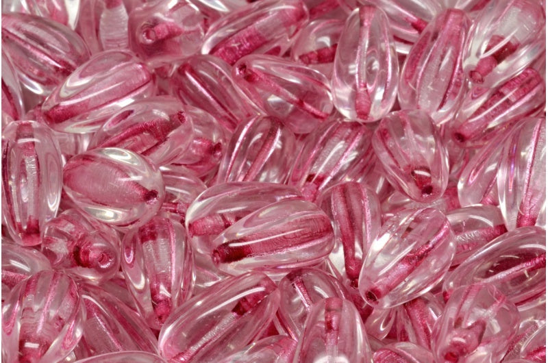 ドロップメロンビーズ、クリスタルピンクライン(00030-54321)、ガラス、チェコ共和国