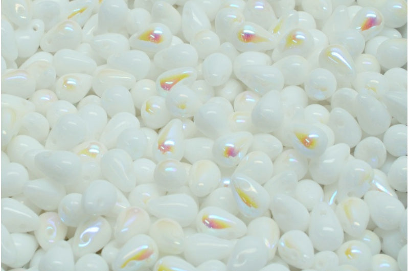 ドロップビーズ、ホワイトAb(02010-28701)、ガラス、チェコ共和国