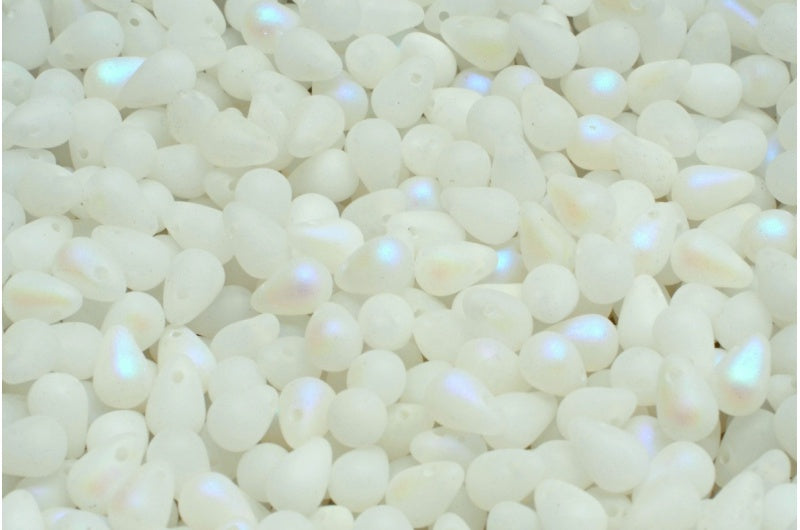 ドロップビーズ、ホワイトマットAB(02010-84100-28701)、ガラス、チェコ共和国