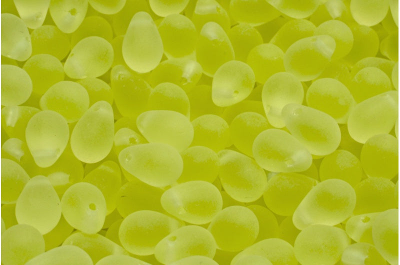 ドロップビーズ、透明イエローマット(80130-84100)、ガラス、チェコ共和国