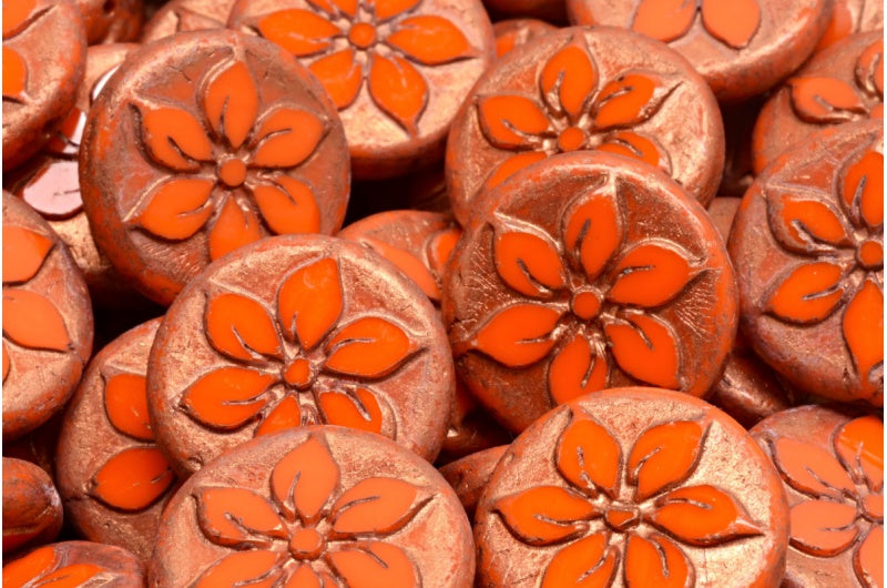 Table Cut Coin Flower Beads, Opaque Yellow 4319 (93120 4319), Glass, Czech Republic