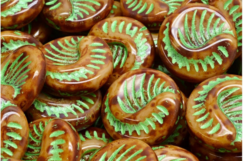 Fossil Coin Beads, Beige Travertin 43813 (11111-86800-43813), Glass, Czech Republic