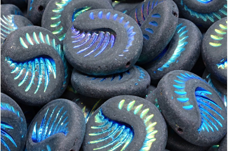 Fossil Coin Beads, Black Ab Full (2X Side) Matte (23980-28703-84100), Glass, Czech Republic