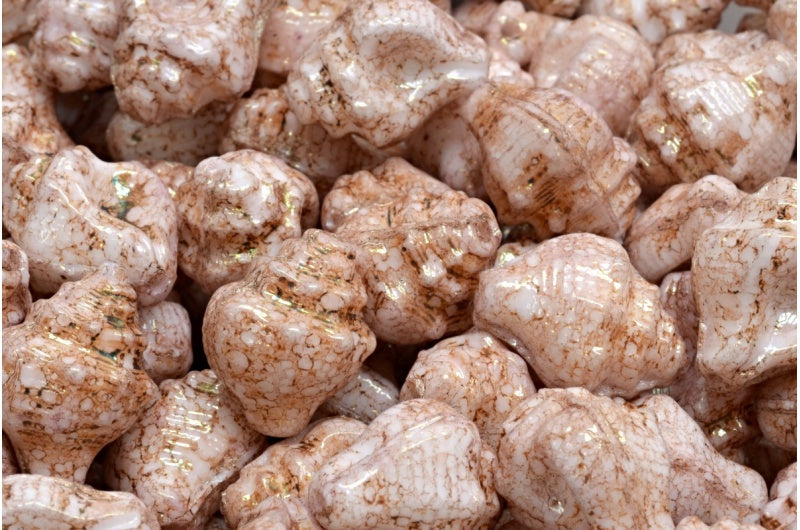 Murex Shell Beads, White Terracotta Red (02010-15495), Glass, Czech Republic