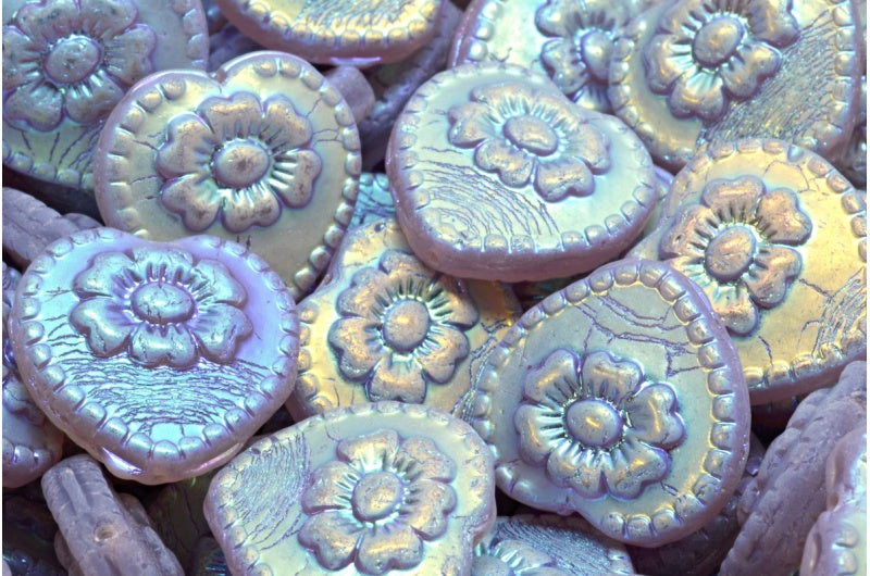 Heart Beads With Rose, 21010 Ab Full (2X Side) (21010-28703), Glass, Czech Republic