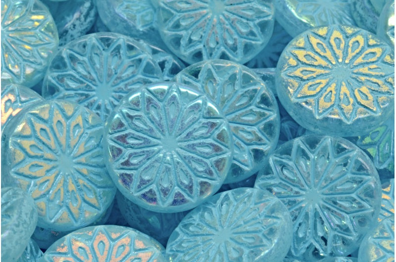 Origami Flower Beads, Crystal Ab Full (2X Side) Light Blue Lined (00030-28703-54308), Glass, Czech Republic