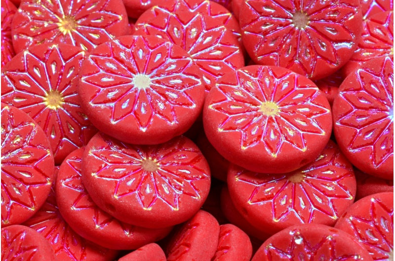 折纸花珠,不透明红色 Ab 全(2X 面)哑光 (93200-28703-84100),玻璃,捷克共和国