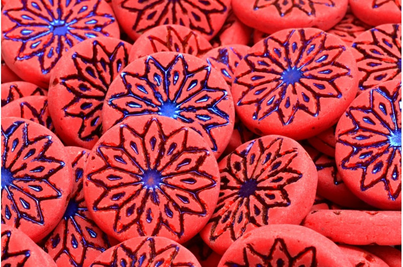 Origami Flower Beads, Opaque Red 22203 Matte (93200-22203-84100), Glass, Czech Republic