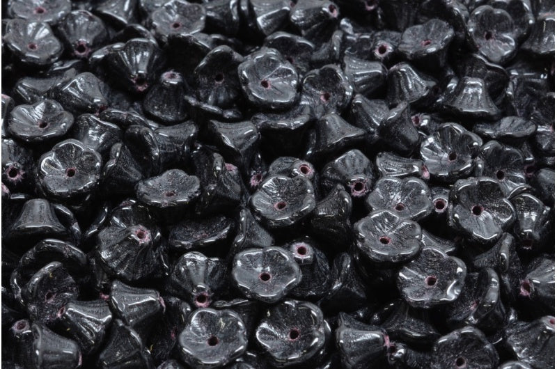Bell Flower Cup Beads, Black (23980), Glass, Czech Republic