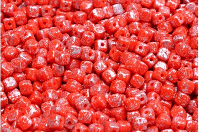 立方体珠子,红银飞溅 (93400-94400),玻璃,捷克共和国