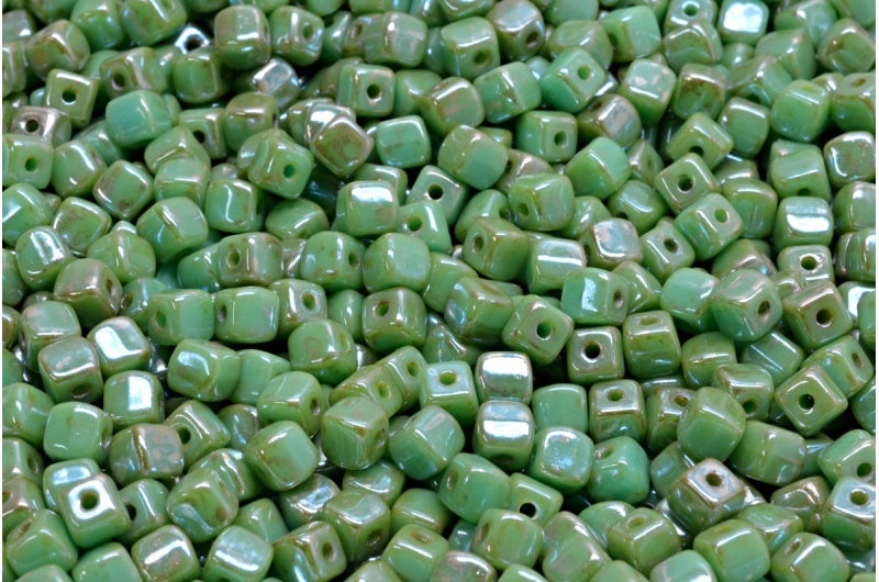 Cube Beads, Turquoise Picasso (63130-43400), Glass, Czech Republic