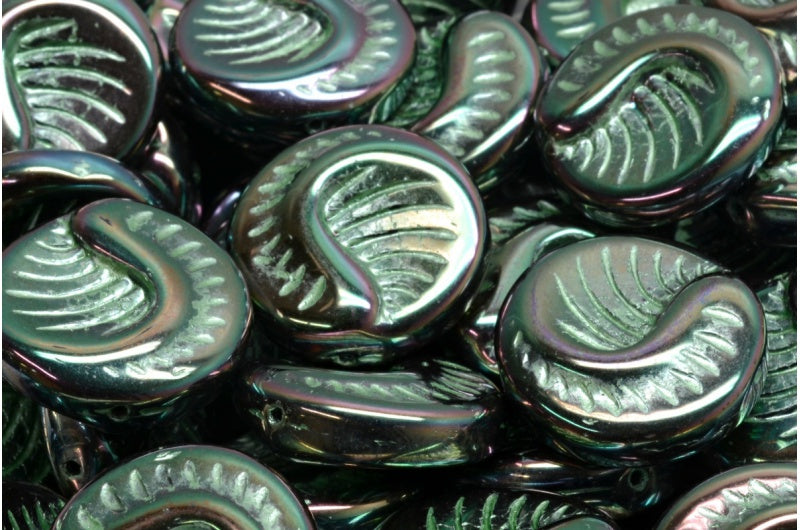 化石コインビーズ、ブラックジェットブラックフルアプリコット54322(23980-29123-54322)、ガラス、チェコ共和国