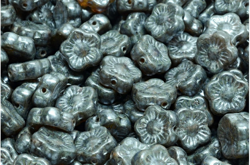 Sunset Flower Beads, R0239 Cream Luster Spotted (R0239-65321), Glass, Czech Republic