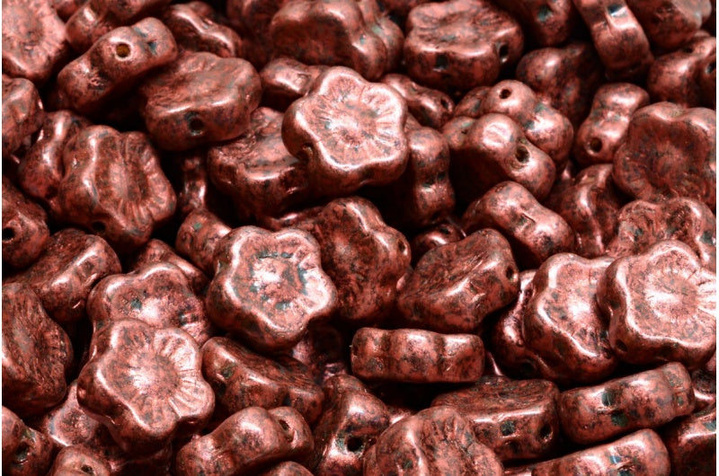 サンセットフラワービーズ、R0239 銅光沢スポット(R0239-65324)、ガラス、チェコ共和国