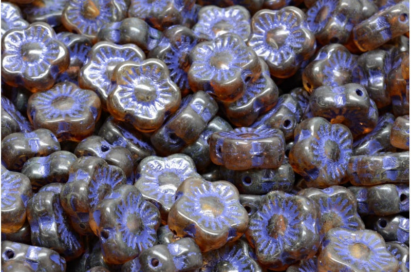 日落花珠,R0021 Travertin Blue Lined (R0021-86800-54325),玻璃,捷克共和国