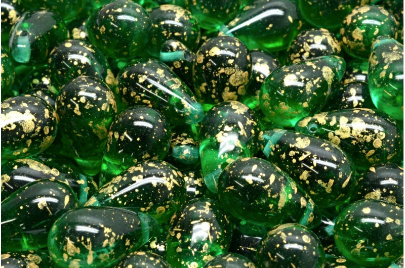 ドロップビーズ、50640 ゴールドスプラッシュ(50640-94401)、ガラス、チェコ共和国