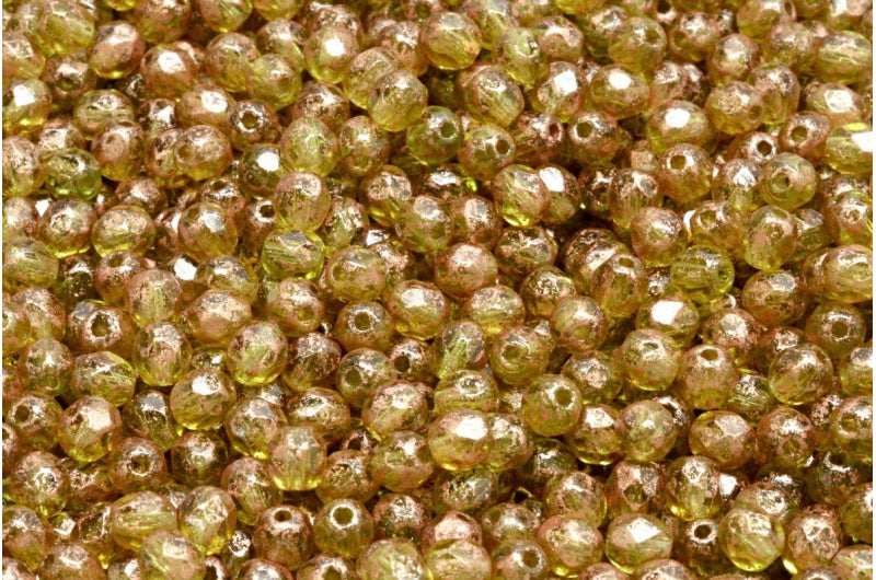 Fire Polished Faceted Beads Round, Transparent Green 94402 (50230-94402), Bohemia Crystal Glass, Czech Republic