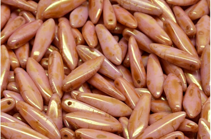 ダガービーズ、ホワイトステイン、ラスターレッド(02010-65491)、ガラス、チェコ共和国