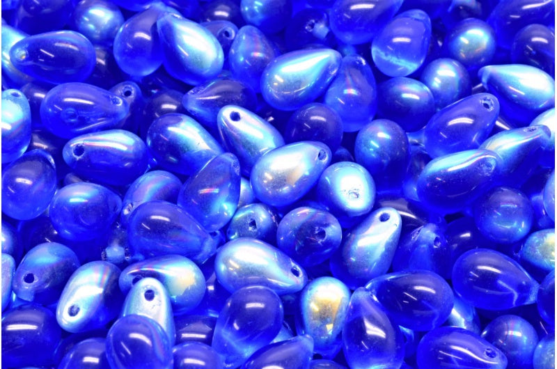 ドロップビーズ、透明ブルーAb(30070-28701)、ガラス、チェコ共和国