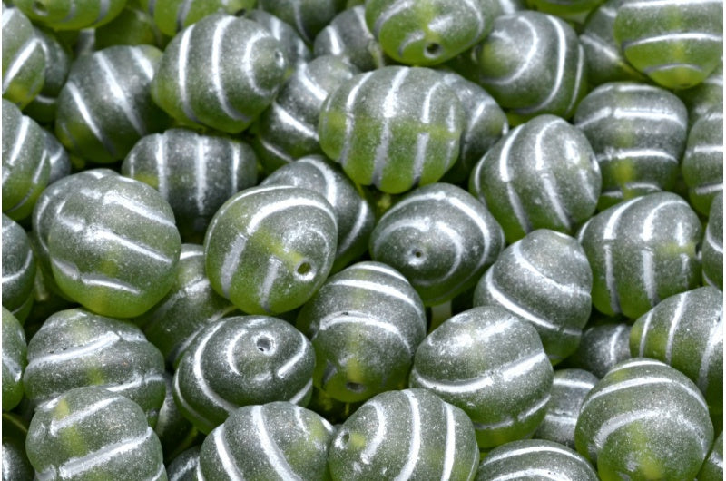 Lined Oval Beads, Transparent Green Matte Silver Lined (50230-84100-54301), Glass, Czech Republic