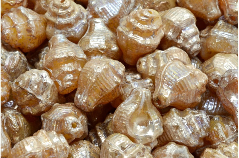 ミュレックスシェルビーズ、ベージュピカソ(11111-43400)、ガラス、チェコ共和国