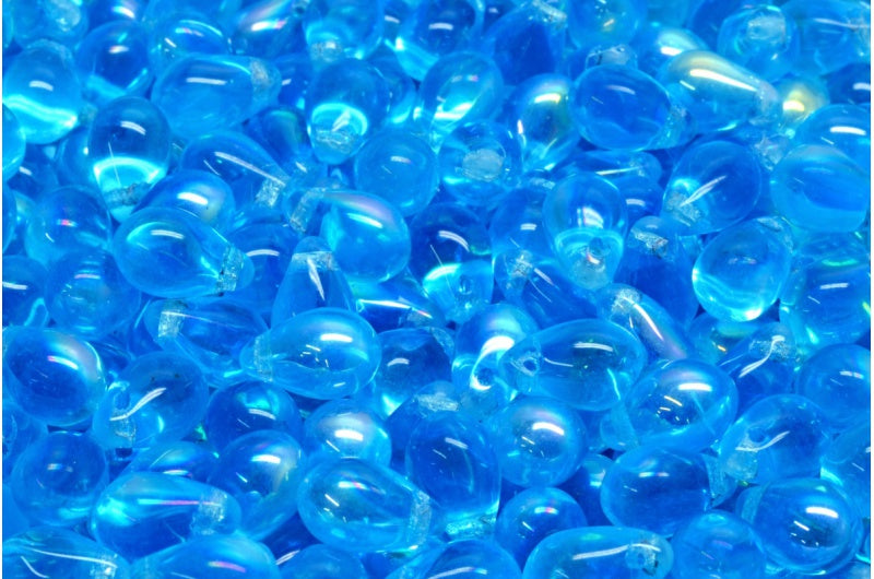 ドロップビーズ、透明アクアAb(60020-28701)、ガラス、チェコ共和国