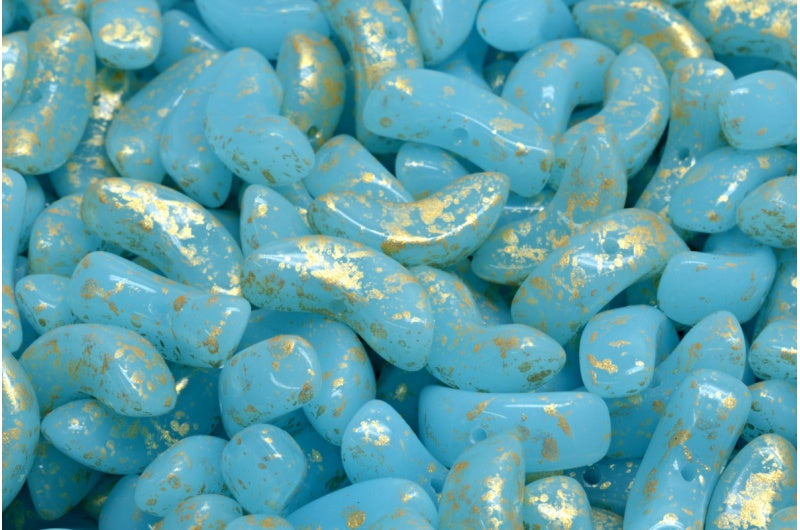 Angel Wing Beads, Opal Aqua Gold Splash (61400-94401), Glass, Czech Republic