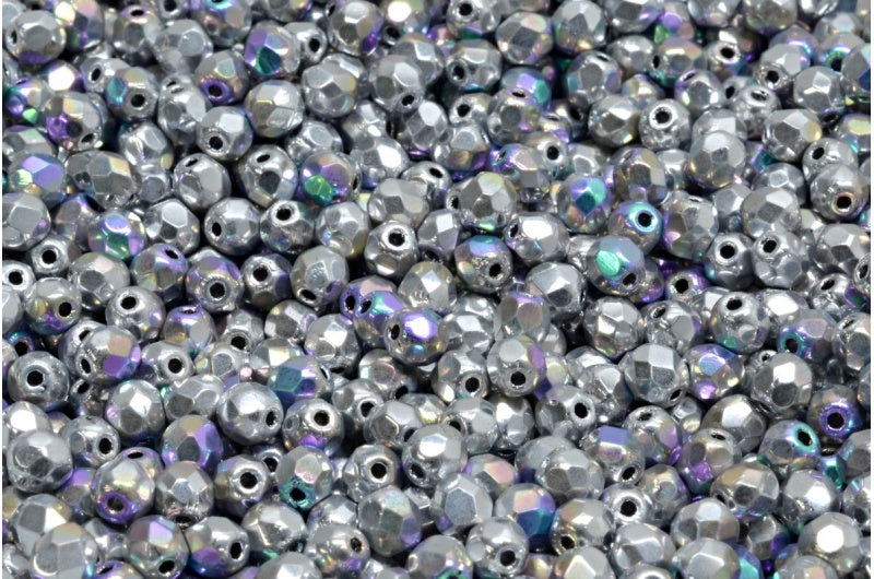 Fire Polished Faceted Beads Round, Crystal 98553 (00030-98553), Bohemia Crystal Glass, Czech Republic