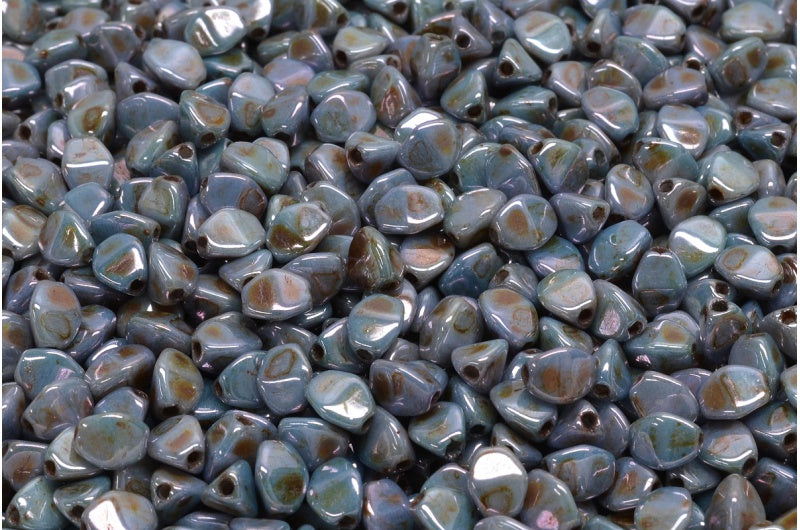 捏珠,白色染色,蓝色光泽 (02010-65431),玻璃,捷克共和国
