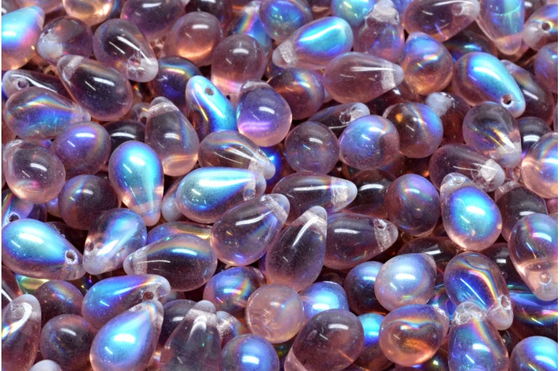 ドロップビーズ、透明ライトアメジストAb(20020-28701)、ガラス、チェコ共和国