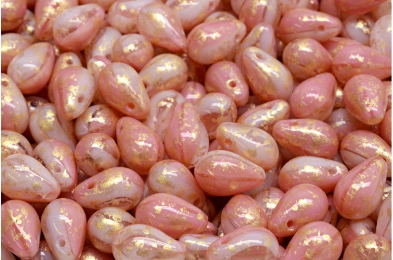 ドロップビーズ、M7476 ゴールドスプラッシュ(M7476-94401)、ガラス、チェコ共和国