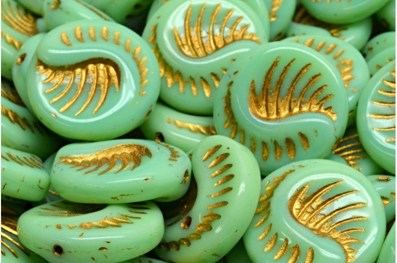 化石コインビーズ、52110 ゴールドライン (52110-54202)、ガラス、チェコ共和国