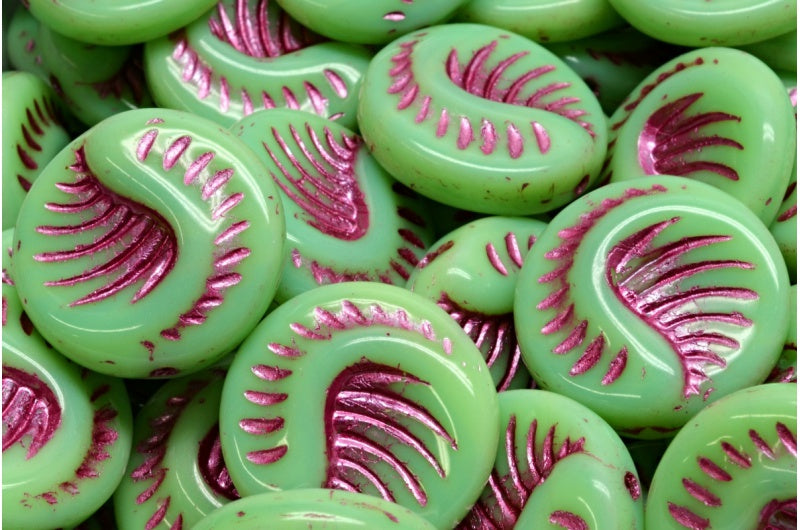 化石コインビーズ、52110 ピンクライン (52110-54321)、ガラス、チェコ共和国