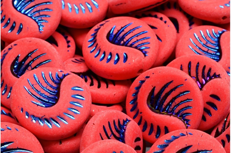 Fossil Coin Beads, Opaque Red 29903 Matte (93200-29903-84100), Glass, Czech Republic