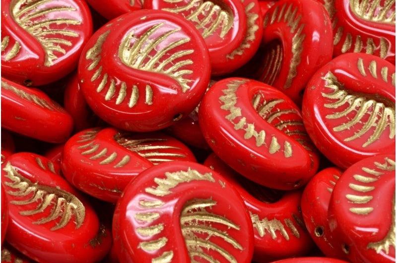 化石コインビーズ、不透明レッドゴールドライニング(93200-54302)、ガラス、チェコ共和国