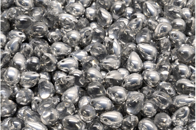 ドロップビーズ、クリスタルクリスタルシルバーハーフコーティング(00030-27001)、ガラス、チェコ共和国