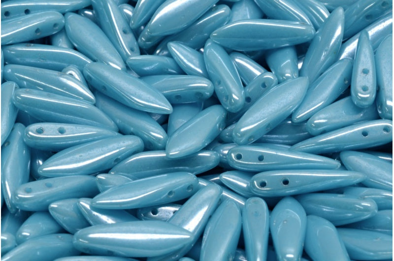 2穴ダガービーズ、ターコイズブルーヘマタイト(63030-14400)、ガラス、チェコ共和国