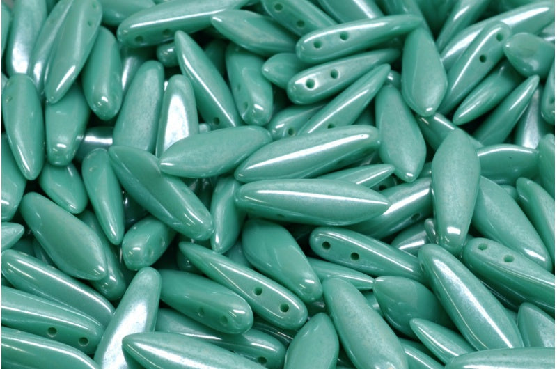 2穴ダガービーズ、ターコイズヘマタイト(63130-14400)、ガラス、チェコ共和国