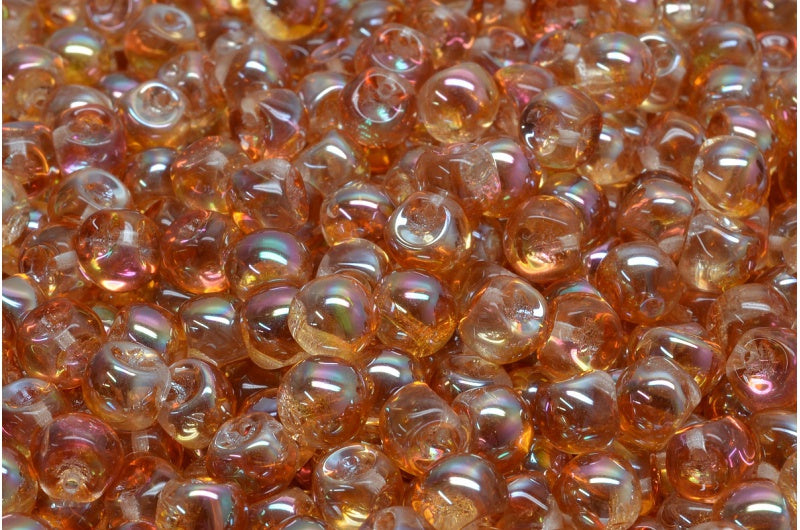 Mushroom Button Beads, Crystal Apricot Coatings (00030-29121), Glass, Czech Republic