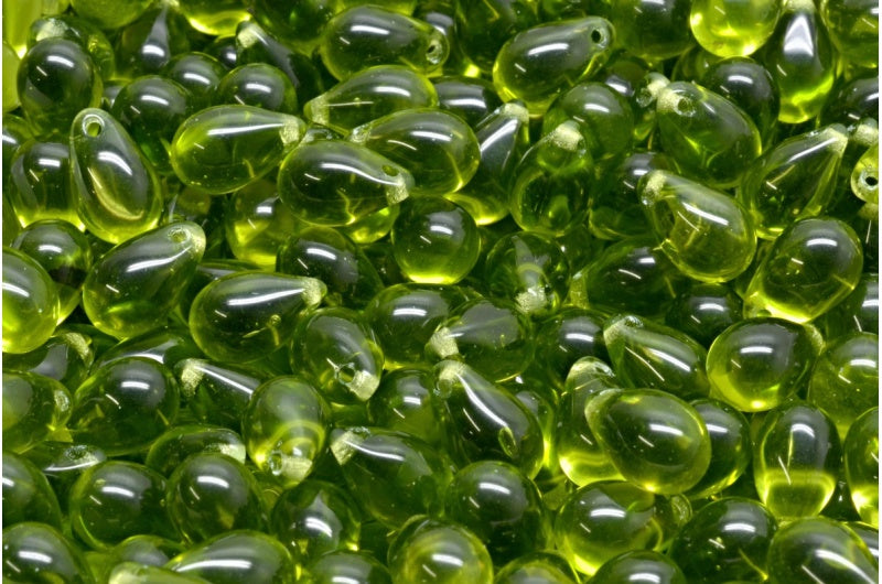 Teardrop beads, Transparent Green (50230), Glass, Czech Republic
