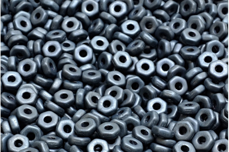 六角ナットビーズ、ブラックマットヘマタイト(23980-84100-14400)、ガラス、チェコ共和国