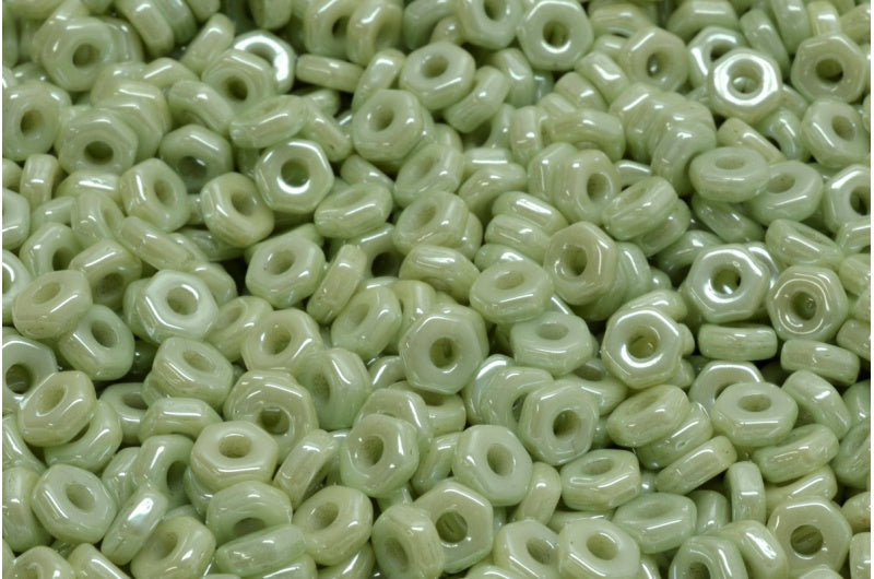 六角ナットビーズ、ホワイトオパールラスターグリーンフルコーティング(02020-14457)、ガラス、チェコ共和国