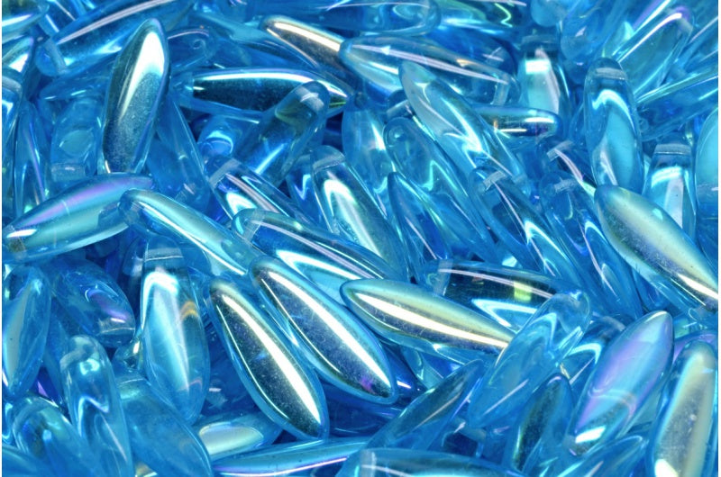 ダガービーズ、透明アクアAb(60010-28701)、ガラス、チェコ共和国