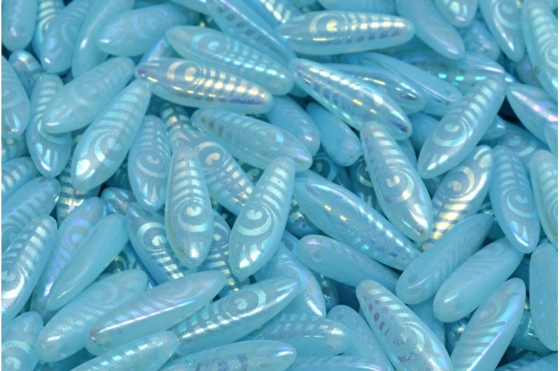 Dagger Beads, Opal Aqua Ab Full (2X Side) L E (61000-28703-L-E), Glass, Czech Republic
